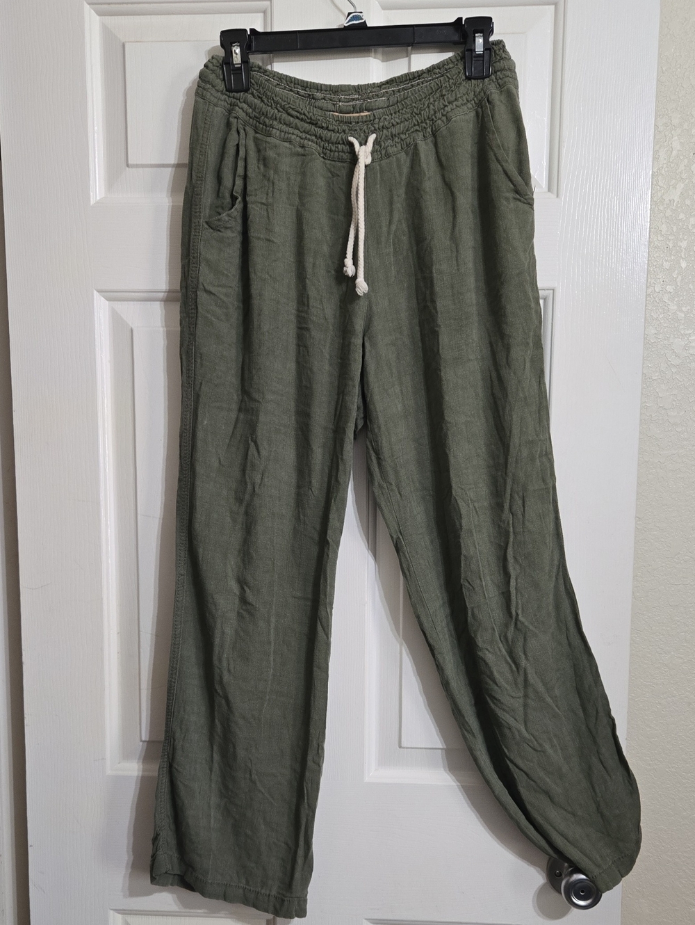 Angel Kiss Olive Drawstring Linen-Blend Joggers